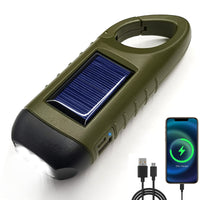 1 x RAW Customer Returns COOKCOK LED hand crank rechargeable flashlight, flashlight USB solar rechargeable, 800 mAh charging your cell phone, dynamo flashlight with hiking buckle for camping, hiking, emergency outages - RRP €19.15