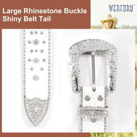 1 x RAW Customer Returns WERFORU Rhinestone Studded Belt for Men Women, Western Leather Belt for Cowgirl Cowboy Vintage Bling Belt for Pants Dress - RRP €18.14