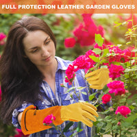 1 x RAW Customer Returns SLARMOR Leather Gardening Gloves for Men and Women - Thorn-proof for Pruning Roses, with Forearm Protection, Long Cowhide Work Gloves for Gardening and Household Tasks, Size L Yellow - RRP €19.82