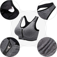 1 x RAW Customer Returns ZOEREA Sports Bra Women Push Up Zip Front Impact Yoga Bra Black and Grey, 4XL - RRP €24.99