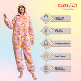 1 x Brand New MAYSTEPPE Womens Fleece Onesie Pajamas,Fluffy Plush Warm Pajamas One Piece Cartoon Print Hooded Flannel Sleepwear - RRP €32.99