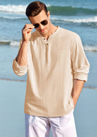 2 x Brand New GAMISOTE Men s Casual Shirt Long Sleeve Cotton Shirt Casual V-Neck Shirt Regular Fit Summer Shirt XL, Beige  - RRP €34.34