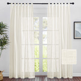 1 x RAW Customer Returns PONY DANCE Linen Look Curtains Semi-Transparent - Voile Curtains in Country House Style Tab-Top Curtain Set of 2 H 220 x W 140 cm Curtains Living Room Balcony Door Curtain for Light Filtering, Light Beige - RRP €29.18