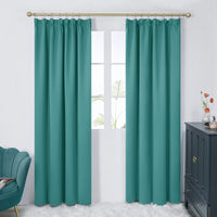 1 x RAW Customer Returns Deconovo Curtain Opaque Ruffle Tape Curtain Thermal Curtain Cold Protection Blackout, 240x140cm HeightxWidth , Turquoise, Set of 2 - RRP €32.9