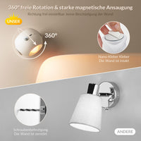 1 x RAW Customer Returns Indoor Wall Light with Motion Sensor Picture Light Wall Light Without Atomic Connection Wall Lamp Battery Dimmable 3 Color Modes 360 Rotating Wall Light for Living Room Staircase Hallway Bedside Lamp White  - RRP €15.98