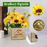 1 x RAW Customer Returns AceList 2 pieces sunflower artificial plant, real artificial flowers with LED lights in a wooden box, artificial plants flower decoration in a pot, for bedroom living room table decoration, in yellow - RRP €28.72