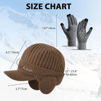 2 x Brand New Rayson Beanie Hat Gloves Set Warm Winter Hat with Earflaps Winter Men s Knitted Earflap Hat Knitted Hat Neck Warmer Touchscreen Driving Gloves,Khaki - RRP €55.2