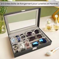 1 x RAW Customer Returns Jewelry Box for Men s Watches and Glasses 3 Grids Glasses 6 Watch Display Storage Box PU Leather Watch Box Organizer, Drawer Organizer - RRP €25.16