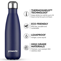 1 x RAW Customer Returns PROWORKS Stainless Steel Water Bottle, BPA Free Insulated Vacuum Metal Bottle for 12 Hour Hot 24 Hour Cold Drinks, Sports and Gym Water Bottle - 1 Liter - Midnight Blue - RRP €24.95