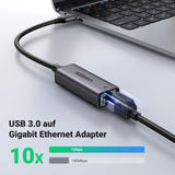 1 x RAW Customer Returns UGREEN USB 3.0 Ethernet Adapter 1000 Mbps Gigabit Network Adapter USB to RJ45 LAN Adapter in Aluminum Compatible with Switch Windows Mac OS Linux Mi Box - RRP €12.99