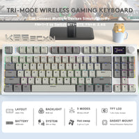 1 x RAW Customer Returns RK86 Pro Mechanical Keyboard, 2.4G Wireless BT5.0 USB-C Wired Gaming Keyboard, 75 Layout TKL 87 Keys with 1.2 TFT HD Color Display and CNC Button, RGB Backlit TTC Hot Swap Linear Switch - Gray - RRP €80.54