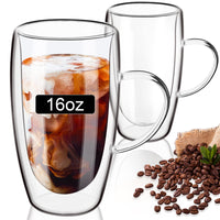 1 x RAW Customer Returns ParaCity Cappuccino Cups Set of 2, 470ml Latte Macchiato Glasses, Double-Walled Glasses with Handle, Espresso Cups Made of Borosilicate Glass, Coffee Glasses for Dishwasher Safe 470ML  - RRP €16.99