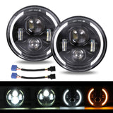 2 x RAW Customer Returns Pair 7 LED Work Light 200W 20000LM 4 Lenses Angel Eyes 3000K 6000K 4 Modes Lighting Round Black Lights LED Offroad Fire Cross DRL HI LO Beam for Wrangler JK TJ LJ CJ Ha-ley Hum-mer - RRP €173.98