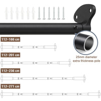 9 x Brand New Shower curtain rod 112-166 cm, matt black - RRP €183.6