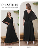 1 x RAW Customer Returns DRESSTELLS Women s Formal Dresses Wedding Guest Chiffon Cape Sleeve Bridesmaid Dresses Evening Dresses Black 3XL - RRP €66.99