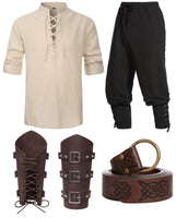 1 x RAW Customer Returns Medieval Shirt Viking Costume Men s Renaissance Victorian Pirate Lace-Up Shirt Fishing Shirt Warrior Gothic Stand-Up Collar Cosplay Top with Knee Trousers Men s Arm Guards Steampunk Knight Belt VL001XL - RRP €67.55