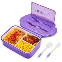 1 x RAW Customer Returns BIBURY Lunch Box, Bento Box, Lunch Box with 3 Compartments and Cutlery, Leak-Proof Lunch Box Fridge Dishwasher Safe Microwave Safe, Lunch Boxes for School Work Picnic Travel Purple  - RRP €12.1