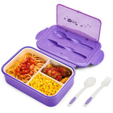 1 x RAW Customer Returns BIBURY Lunch Box, Bento Box, Lunch Box with 3 Compartments and Cutlery, Leak-Proof Lunch Box Fridge Dishwasher Safe Microwave Safe, Lunch Boxes for School Work Picnic Travel Purple  - RRP €12.1