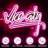 3 x RAW Customer Returns Vice City Neon Logo Pink and White LED Logo to Decorate Walls Neon Letters, with USB Power Supply, Suitable for Game Rooms, Bedrooms, Stores, Play Areas Acrylic  - RRP €120.96