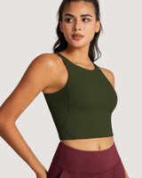 1 x RAW Customer Returns QUEENIEKE Sports Bra Women s Wireless Backless Padded Longline Sports Bra High Neck U Back Medium Strong Hold Fitness Gym Yoga Crop Top Duck Green S - RRP €27.22