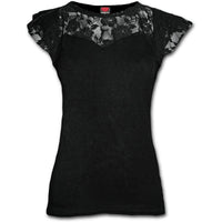 1 x Brand New Spiral - Gothic Elegance - Cap Sleeve Top - Lace Layers on Shoulders - Black - M - RRP €21.6