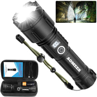 1 x RAW Customer Returns AOMEES LED Flashlight Rechargeable, 200000 Lumen LED Flashlight Extremely Bright with LED Display 5000 mAh Battery, IPX4 Waterproof, 5 Light Modes, LED Flashlight Rechargeable for Camping Hiking - RRP €36.29