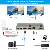 1 x RAW Customer Returns VEDINDUST HDMI Splitter Audio Extractor 4K 60 Hz, 1 in 2 output with optical and 3.5 mm audio output for dual monitors Duplicate Mirror Only supports HDMI2.0 18G HDR scale HDCP EDID Dolby DTS - RRP €33.26