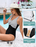 1 x RAW Customer Returns UMIPUBO Swimsuit Women Tummy Control Push Up Swimwear Sexy V Neck Monokini Plus Size One Piece Swimsuits with Underwire Swimwear Black Stripes, M  - RRP €37.99