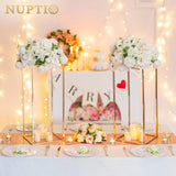 1 x RAW Customer Returns Nuptio Gold Vase for Wedding Centerpieces with Acrylic Plate - 2 Pack 60cm Tall Metal Flower Vases Flower Stands for Party Table Weddings Centerpieces Decoration Geometric Pillar Stands - RRP €49.91