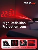 1 x RAW Customer Returns Projection Alarm Clock for Bedroom, Digital Alarm Clock with Large 7 LED Display, Dimmer, 180 Projector, USB Charger, 12 24 H, DST, Snooze, Battery Backup, Desk Wall Ceiling Clock for Older Kids - RRP €27.53