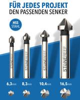 1 x RAW Customer Returns STONE REEF professional countersink set made of HSS steel 4 pieces including storage box - countersink, countersink drill for metal, wood, countersink, wood countersink - RRP €20.16