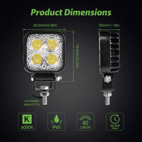 1 x RAW Customer Returns Viugreum 2 pack LED work lights 12V - 24V, 12W LED additional lights, cold white, IP67 waterproof off-road headlights for SUV, UTV, ATV, trucks - RRP €19.99