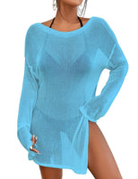 1 x RAW Customer Returns Bsubseach Crochet Beach Cover Ups for Swimwear Women Mesh Top Sheer Swimsuit Coverup Blue - RRP €26.21