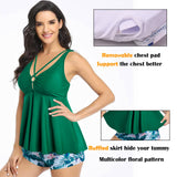 1 x Brand New Donppa Women s Swimwear Tankini Set Swimsuit Ruffle Strapless Halterneck Swimwear Top with Boyshorts Green M - RRP €12.34