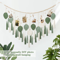 1 x RAW Customer Returns Dremisland Large Macrame Wall Hanging Beige Green Leaves Tassel Tapestry with Wooden Beads Handmade Tapestry Wall Hanging Boho Wall Decoration Bedroom Living Room Children s Room, 130x80cm - RRP €29.33