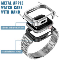 1 x RAW Customer Returns MioHHR Metal Bands with Case Compatible for Apple Watch Band 44mm, Shockproof Stainless Steel Case and Replacement Band with Case for iWatch Series 6 5 4 SE for Men Silver  - RRP €39.31