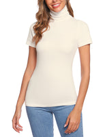 1 x RAW Customer Returns Totatuit Basic T-Shirt Women s Turtleneck Shirt Short Sleeve Stand-Up Collar Top Elegant Turtleneck Shirt Slim Fit Tops Cream M - RRP €23.99