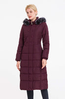 1 x RAW Customer Returns Polydeer Puffer Jacket Max Long Thickened Hooded Coat Vegan Down Winter Parka Women Bordeaux Xtra Small - RRP €109.88