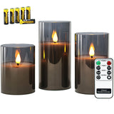 1 x RAW Customer Returns Rhytsing Grey flameless candles in glass, 3 glass lanterns with remote control and timer function, warm white light with batteries included - RRP €25.63