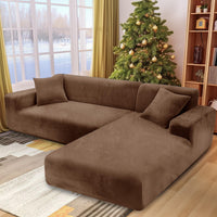 1 x RAW Customer Returns NAKIHOUSE Thick Velvet Sofa Cover with One Pillowcase, Super Soft Elastic Sofa Cover in Khaki Color for 1 2 3 4 Seater L-shaped corner sofa requires two  - RRP €48.4