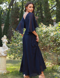 1 x RAW Customer Returns DRESSTELLS Women s Evening Dresses Elegant for Wedding Cocktail Dress Lace Sleeves Ball Gowns Maxi Length Navy M - RRP €66.99