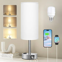 1 x RAW Customer Returns Kakanuo Bedside Lamp Touch Dimmable with USB A C Port Socket LED Bulb, Table Lamp with Charging Function, Linen Lampshade, Small Lamp for Living Room Bedroom Children s Room Office - RRP €32.99