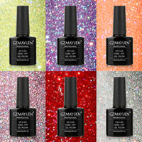 8 x Brand New GZMAYUEN Shellac Glitter, UV Nail Polish Glitter Silver Yellow Orange Red Purple UV Shellac Glitter, 6 Color Glitter Gel for Gel Nails 10ML - RRP €144.0