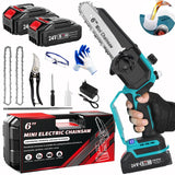 1 x RAW Customer Returns 6 Inch Mini Cordless Pruning Chainsaw, Cordless Chainsaw with 2 Batteries and Charger, with Oil Pumps and Chain Tensioner Without Tools Blue  - RRP €52.32