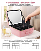 1 x RAW Customer Returns Travel Beauty Case with LED Mirror, Portable Cosmetic Organizer with Adjustable Divider Compartments, Pink, Fashion - RRP €52.99