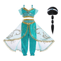 1 x RAW Customer Returns ACWOO Jasmine Princess Costume, Princess Costume Dress for Girls, Aladdin Dancing Tops and Pants, with Wig and Hairnet for Cosplay Carnival Halloween Birthday Fancy Dress 130  - RRP €25.2