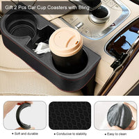 1 x RAW Customer Returns Ruucy Car Cup Holder Cup Holder PU Leather Cup Holder Car Organizer Storage Box Drink Holder for Coffee, Drink, Bottle, Milk With 4 Car Hooks 2 Car Coasters-Black  - RRP €19.61