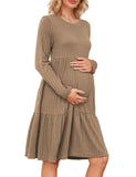 1 x Brand New MAVIS LAVEN Women s Maternity Dress Rib Knit Crew Neck Long Sleeve Casual Maternity Dresses for Photo Shoot Baby Shower, Khaki XXL - RRP €27.06