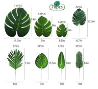 1 x RAW Customer Returns 78pcs 8 kinds of fake leaves, tropical palm leaves, monstera leaves, artificial leaves for safari parks, - RRP €18.99