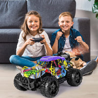 1 x RAW Customer Returns VATOS Remote Control Car - 1 16 Graffiti RC Car Monster Truck with LED Light Spray Offroad RC Vehicles Car Gift Toy for Children Boys Girls 3-7 Years - RRP €18.99